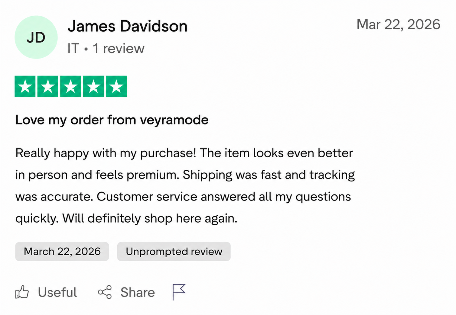 VeyraMode customer review from James Davidson
